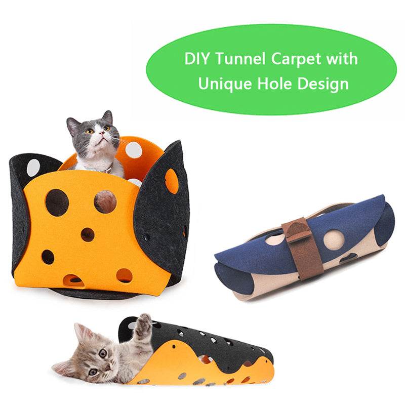 Cat Tunnel Cat Toy Felt Pom Splicing Deformable Kitten Nest Collapsible Tube House Tunnel Interactive Pet Toy Cat Accessories - Aussie Pets Store