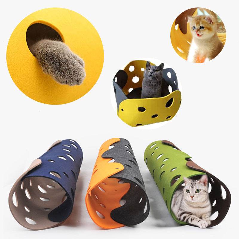 Cat Tunnel Cat Toy Felt Pom Splicing Deformable Kitten Nest Collapsible Tube House Tunnel Interactive Pet Toy Cat Accessories - Aussie Pets Store
